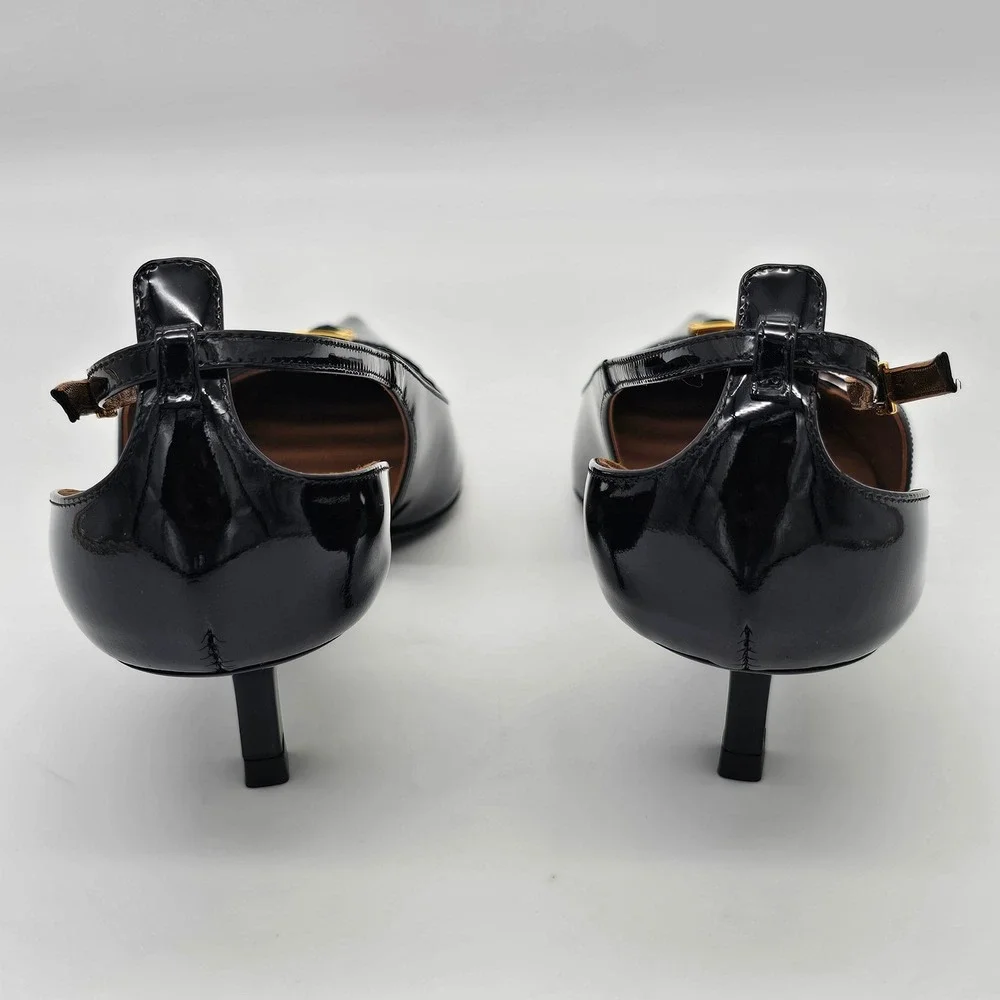 Giuseppe Zanotti Raquel 50 Slim Womens 37 US 7 Black Patent Leather Buckle Heels